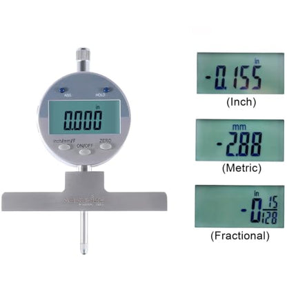 Accusize 0-22 in Digital Depth Gauge with Small-Hole Points, P103-0188 | 6 Connectable Rods, +/-0.001 in Accuracy, 0.0005 in Resolution, 4 in Base, 3/8 in Stem - size: 0-22" Digital