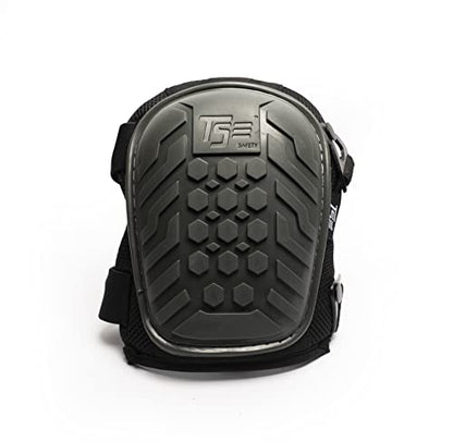 TSE Safety Heavy Duty Professional Knee Pads, Double Strap and Adjustable Clips Hex Pro Knee Pads for Work, Gel Cushion Premium Quality Kneeling Pads for Men and Women,Black Medium