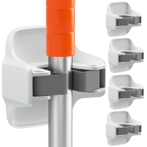 reliahom Broom Holder Wall Mount Mop Grippers organizer wall hanging, 5Pack | No Drilling Self Adhesive Easy install Anti-Slip Mop Broom Hanger Storage Rack for Kitchen,Laundry Room,Garden,Garage, White - color: White, size: 5 Pack 1Rack