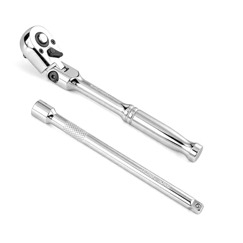 Flex Head 1/4" Drive Ratchet Wrench, 90T Compact Ratchet, Quick-Release Reversible with Cr-Mo Head and 6" Extension Bar for Tight Spaces & Precision Work - size: 1/4"