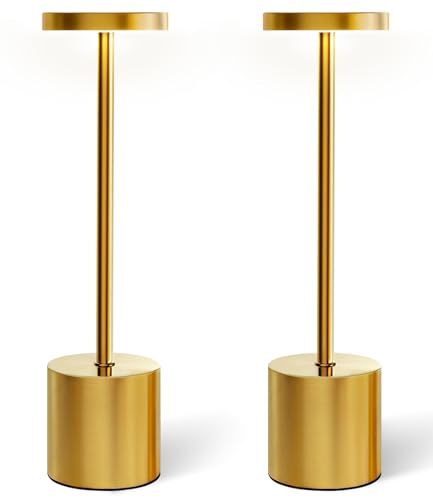 Swinerton Cordless Table Lamp Set of 2, Gold 5000mAh Rechargeable Battery Operated Lamps, Wireless 3 Color Dimmable Touch Lamp Table Light for Restaurant Dining Patio Outdoor, Home Decor - color: Gold (Set of 2)
