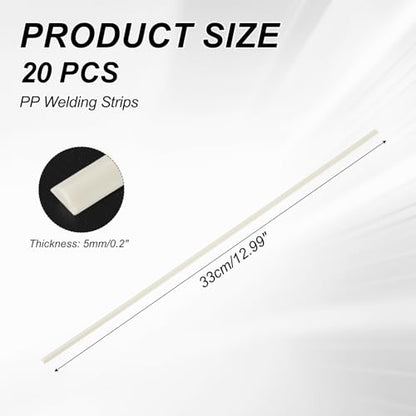 MECCANIXITY 20pcs Plastic Welding Rods, 13 Inch PP Welding Strips 1/8"x3/16" for Plastic Welder Soldering Tool Kit, Car Bumpers, Kayak Repair, Beige