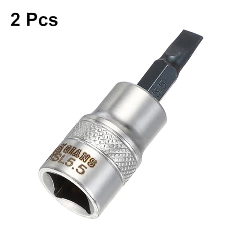 HARFINGTON 2Pcs Slotted Bit Socket 3/8" Drive SL5.5 S2 Steel Flat Head Screwdriver Drill Bits CR-V Steel Socket Adapter for Home Auto Axle Hex Nuts Bolts Repair - size: 3/8" Drive SL5.5