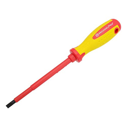 MichaelPro 5.5 x 125mm 1000V VDE Insulated Screwdriver, Electrician Tools, Slotted Screwdriver with Magnetic Tip, CR-MO Steel Blade, 10,000V Tested and Certified for Electrician Safety - MP002032 - size: 1-Piece 5.5 x 125mm Slotted