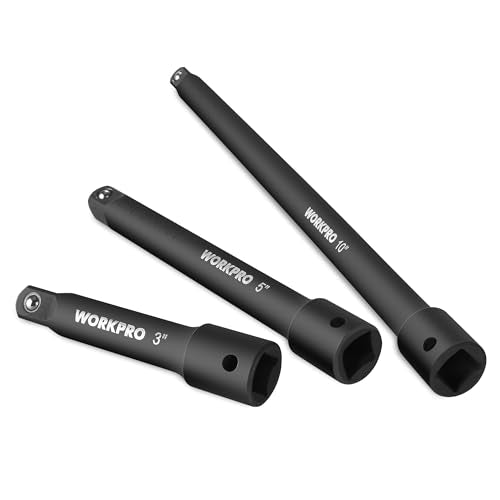 WORKPRO 3/8" Drive Impact Extension Bar Set, Socket Extensions | 3 PCS Socket Extensions, 3”, 5” and 10” Length, Premium Chrome Vanadium Steel with Black Phosphate Finish - style: 3/8" DR