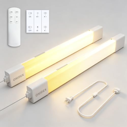 ONIDEK Under Cabinet Lights with Plug. 3000K-6500K Dimming and Color. with Wireless Control Panel and Remote Control.18W 1800LM for Garage, Kitchen, Bathroom, Closet, Office (24 inch-2pcs) - size: 24 inch-2PCS