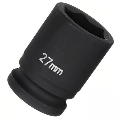 3/4"Drive x 27mm Metric, 6-Point Deep Impact Socket, Axle Nut Impact Socket | 40CR Alloy Steel,Clear labeling, Common Tools for Car Repair/Mechanical Work/Construction/Carpentry and Home Maintenance - size: 27mm