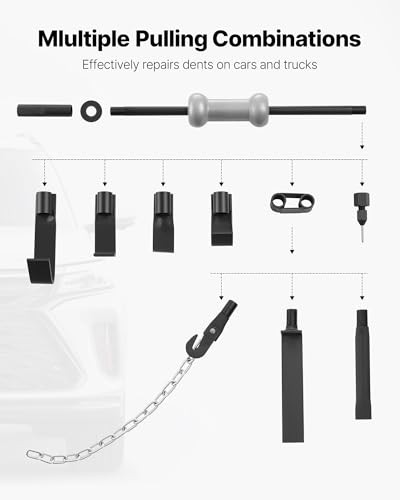 VEVOR Dent Puller Kit, 10 lbs 13-in-1 Slide Hammer Dent Removal Kit, Heavy-Duty Auto Body Truck Repair Automotive Damage Remover Tool Repair Frame with Carrying Case, Extension Rod, Non-Slip Handle - size: 10 lbs 13-in-1