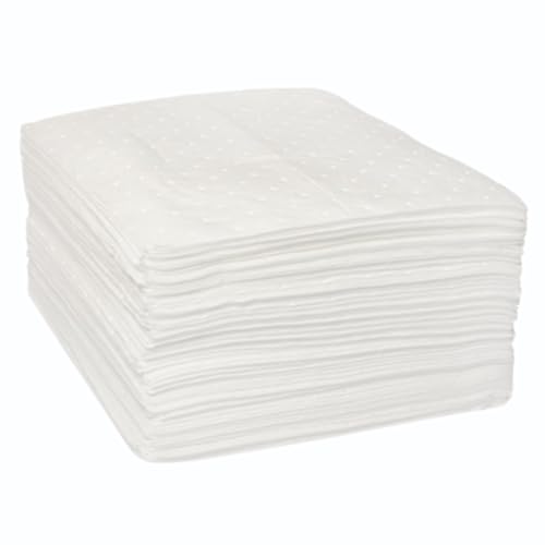 Oil Absorbent Pads - Absorb Oil, Fuel, Petrol, HVO, Hydraulic Oil - Spill Control Sheets - 16" x 18", 100 Sheets, Sonic Bonded Core with Spun Bound Top Layer, White - Indoor/Outdoor Use - Made in USA - size: 100 Sheets