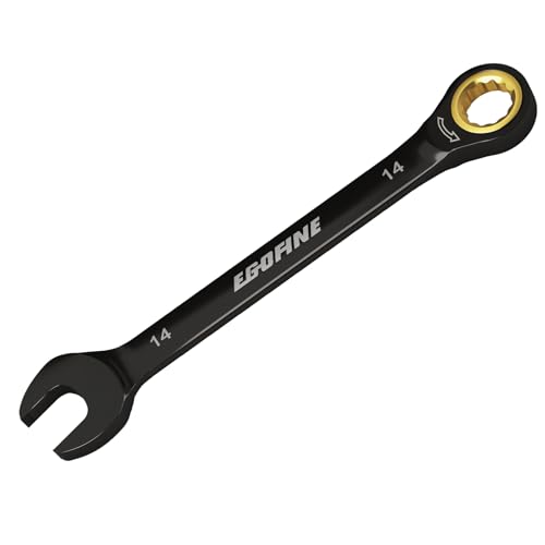 Egofine 14mm Ratchet Wrench, 14mm Wrench Ratcheting Combination Wrenches Metric, Industrial Grade Gear Spanner with 12 Point Box End, 72-Teeth Ratchet Black Electrophoretic Coating,CR-V - style: 14mm