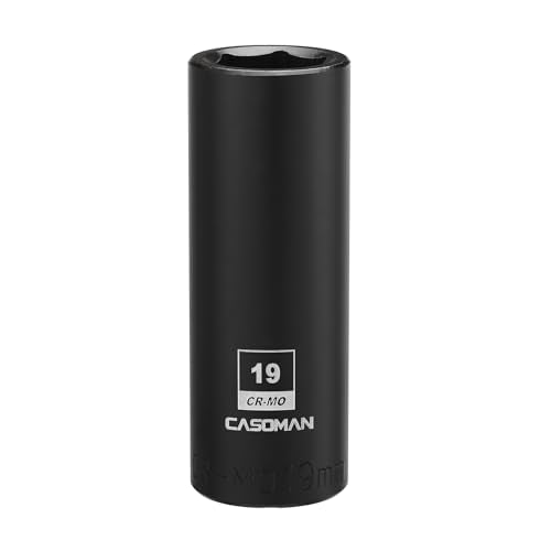 CASOMAN 1/2-Inch Drive x 19mm Deep Impact Socket, 6-Point, Metric, CR-MO - size: 19 mm (Deep), style: 6-Point Socket