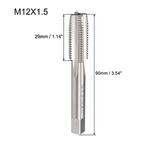 uxcell Metric Machine Tap Left Hand M12 Thread 1.5 Pitch H2 4 Flutes High Speed Steel Screw Thread Taps Tapping Tool - size: M12x1.5