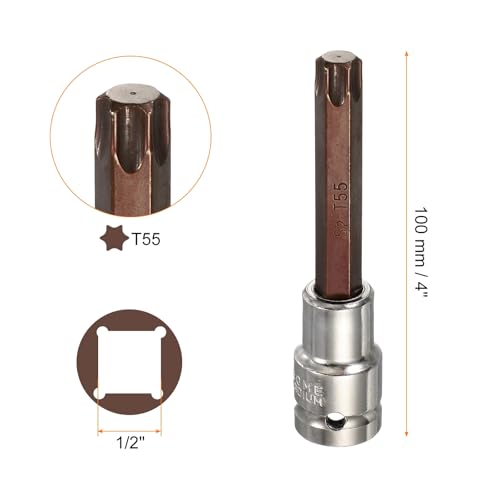 HARFINGTON Torx Bit Socket 1/2" Drive T55 S2 Steel 6 Point Head Long Screwdriver Drill Bits CR-V Steel Socket Adapter for Home Auto Axle Hex Nuts Bolts Repair - size: T55