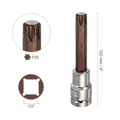 HARFINGTON Torx Bit Socket 1/2" Drive T55 S2 Steel 6 Point Head Long Screwdriver Drill Bits CR-V Steel Socket Adapter for Home Auto Axle Hex Nuts Bolts Repair - size: T55