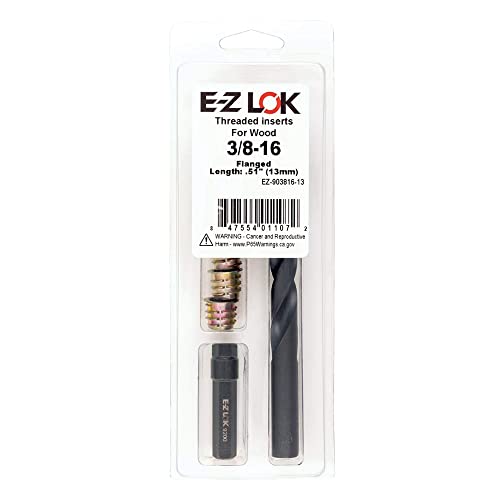 E-Z Hex Thread Repair Kit for Soft Wood Flanged Threaded Inserts 3/8-16 x 13mm, Drill, Installation Tool - size: 3/8-16 x 13mm (EZ-903816-13), style: Flanged
