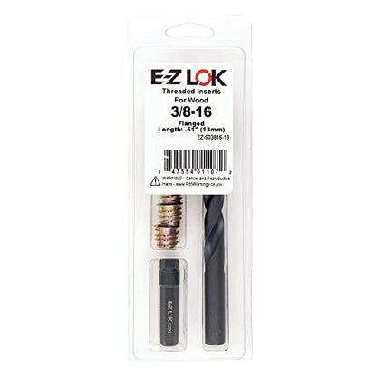 E-Z Hex Thread Repair Kit for Soft Wood Flanged Threaded Inserts 3/8-16 x 13mm, Drill, Installation Tool - size: 3/8-16 x 13mm (EZ-903816-13), style: Flanged
