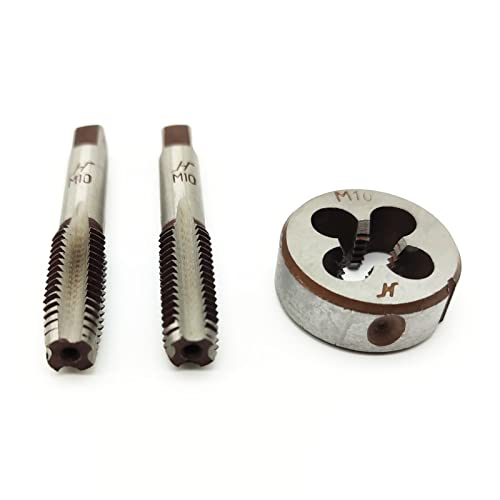AtticZone M10 x 1.5 Metric Hand Thread Tap and Die Set, Right Hand 10 * 1.5, Alloy Tool Steel, 1 Taper Tap, 1 Plug Tap, 1 Round Die for Metal Working DIY Industrial - size: M10x1.5