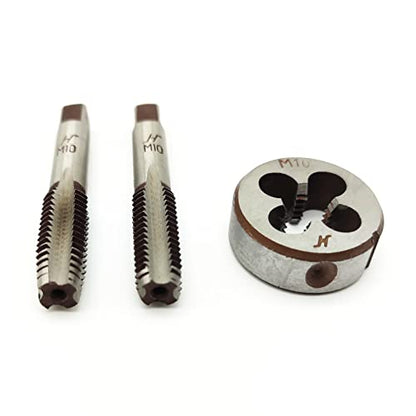 AtticZone M10 x 1.5 Metric Hand Thread Tap and Die Set, Right Hand 10 * 1.5, Alloy Tool Steel, 1 Taper Tap, 1 Plug Tap, 1 Round Die for Metal Working DIY Industrial - size: M10x1.5