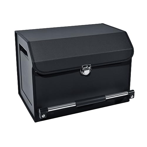 XCF Car Trunk Organizer, Leather Trunk Organizer with Lid and Push-pull Handle Car Storage Box for SUV, Minivan, Sedan (Black, 16.9 x 11.4 x 12.2in) - color: Black, size: 11.4 x 16.7 x 12.2