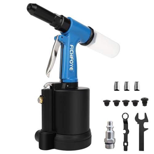 Heavy Duty Pneumatic Rivet Gun, 4000LBF Air Rivet Gun Set- 3/32", 1/8", 5/32", 3/16", 1/4" Riveter with NPT 1/4 inch for Automotive, Construction, Manufacturing Industries - color: Blue, size: 5 Nozzles