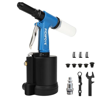 Heavy Duty Pneumatic Rivet Gun, 4000LBF Air Rivet Gun Set- 3/32", 1/8", 5/32", 3/16", 1/4" Riveter with NPT 1/4 inch for Automotive, Construction, Manufacturing Industries - color: Blue, size: 5 Nozzles