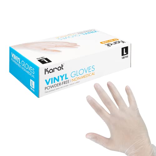 Karat [Large - 1,000 ct] Clear Vinyl Disposable Gloves, Powder-Free, Great Fit, Tear-Resistant for Multi-Purpose (FP-GV1008) - color: Clear, size: Large