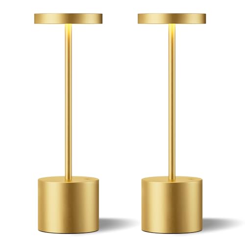 Kakanuo Gold Cordless Lamp Set, Rechargeable Lamps, 3 Color Temperature, LED Outdoor Wireless Lamp, Battery Operated Lamps, Stepless Dimmable, Touch Control - color: Gold