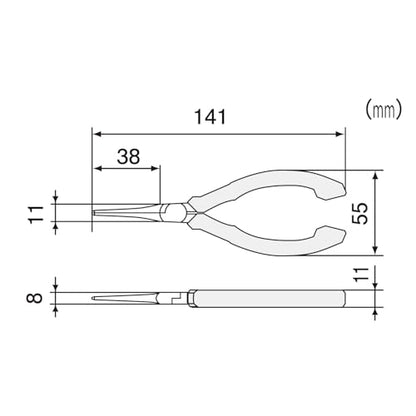 ENGINEER Precision Mini Long Nose Pliers (Needle tip) 141mm Professional Grade ESD Safe with Carbon Steel Jaws. Made in Japan. PS-03