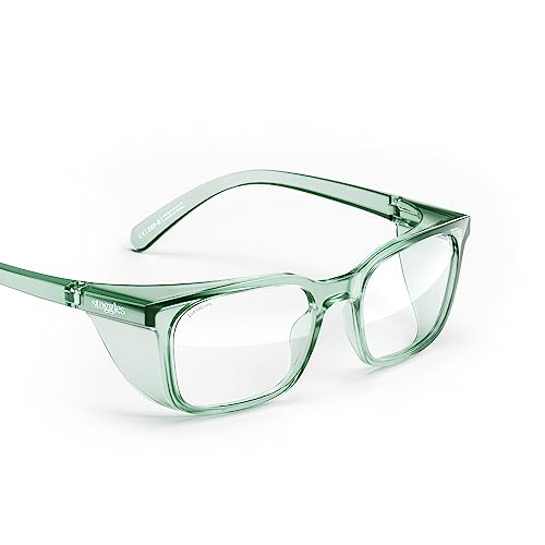 Stoggles Rectangle Z87.1 Certified Safety Glasses, Blue-Light, UV Blocking Lens, Top & Side Shield, Anti-Fog, Stylish Eyewear - color: Moss, size: Low Bridge Fit
