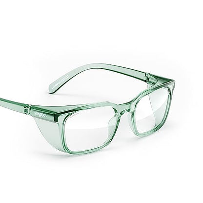 Stoggles Rectangle Z87.1 Certified Safety Glasses, Blue-Light, UV Blocking Lens, Top & Side Shield, Anti-Fog, Stylish Eyewear - color: Moss, size: Low Bridge Fit