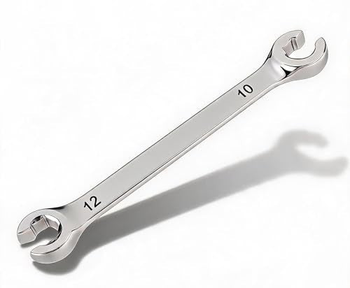 Auniwaig Flare Nut Wrench 10mm x 12mm, Metric, Polished Chrome Plated for Removing or Replacing Nuts on Fuel, Brake or Air Conditioning Lines | 15° Offset Ends, For Auto, Household, DIY Repairs - size: 10x12mm