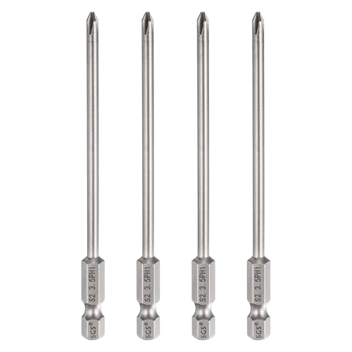 HARFINGTON 4pcs #1 Phillips Screwdriver Bit PH1 1/4" Hex Shank 4" (100mm) Long 0.14" Rod Magnetic Cross Head Drill Bits S2 Steel Industrial Screw Driver for Electric Power Tools, Gray - size: PH1 x 4" x 0.14"