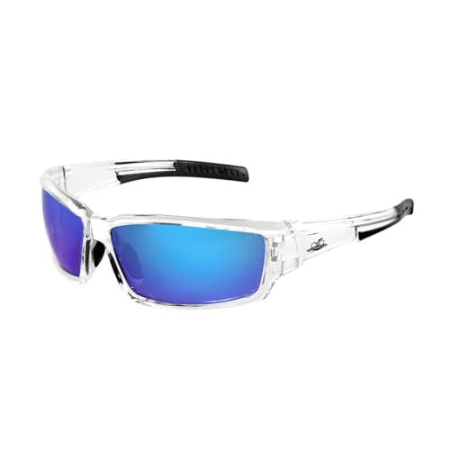 Bullhead Safety Eyewear Maki Glasses - Anti-Fog, Lightweight, Impact/Scratch Resistant, UV Blocking Sunglasses for Hunting/Shooting, Outdoor Sports, Construction, Ice Blue Mirror/Crystal Clear - color: Blue Mirror Lens, Crystal Clear Frame, style: Anti-fo