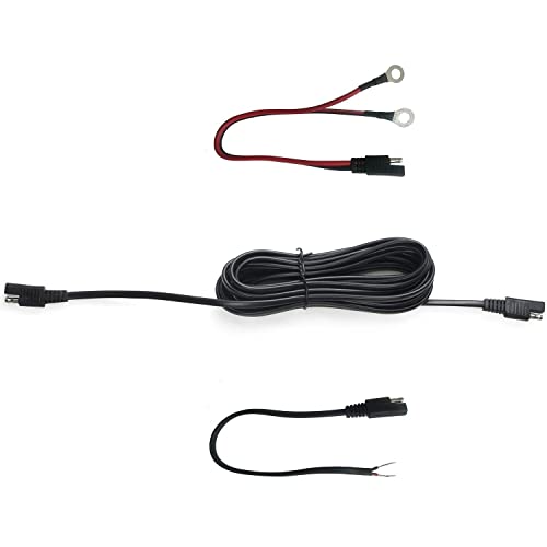 Sunway Solar 16FT Battery Charger Extension Cable SAE Connectors with Ring Terminal and Bare Strip Wire Adapter Quick Connect for 12V Battery Trickle Charger and Maintainer,and 12 Volt Solar Panel - size: 3 Connectors