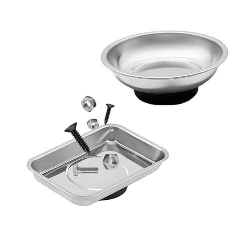 2 PCS Magnetic Parts Tray Set, Stainless Steel 3.6"×2.5" Square and 3" Round Magnetic Trays, Mechanic Tool Tray Holder for Screw, Sockets, Bolts, Nuts, Small Metal Parts - color: 3.6"×2.5" Square+3" Round