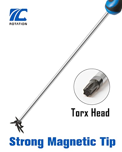 ROTATION Extra Long Torx Screwdrivers Set (5pc Set), S2 Steel, blade length 12-inch T15-T30, plus Long star Screwdrivers, 5-Piece Set