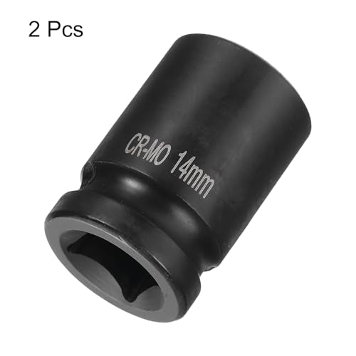 HARFINGTON 2pcs 4 Point Square Socket 1/2" Drive 14mm Metric Square Impact Socket CR-MO Blackening Standard Wheel Sockets Pneumatic Socket Tool for Auto Repair Mechanical Maintenance Home Use - size: 14mm