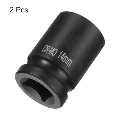 HARFINGTON 2pcs 4 Point Square Socket 1/2" Drive 14mm Metric Square Impact Socket CR-MO Blackening Standard Wheel Sockets Pneumatic Socket Tool for Auto Repair Mechanical Maintenance Home Use - size: 14mm