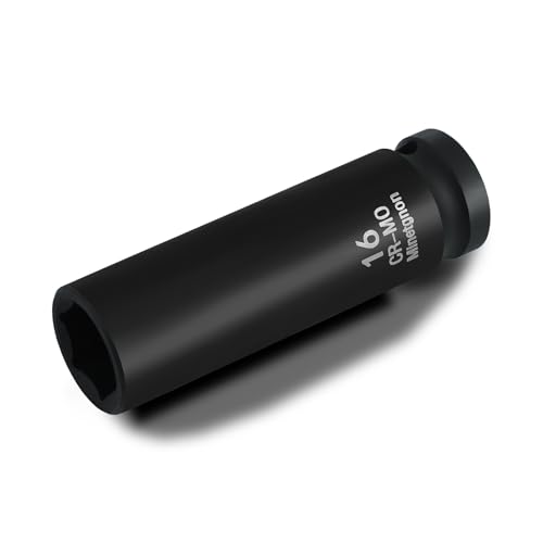 16mm Socket Deep 1/2 Drive Impact Socket 6 Point CR-MO Axle Nut Heavy-Duty Socket for Easy Removal & Installation of Wheel Hub & Axle Shaft Nuts - color: Deep_6 Pt_1/2, size: 16mm