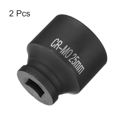 HARFINGTON 2pcs 4 Point Square Socket 1/2" Drive 25mm Metric Square Impact Socket CR-MO Blackening Standard Wheel Sockets Pneumatic Socket Tool for Auto Repair Mechanical Maintenance Home Use - size: 25mm