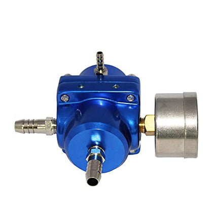 Adjustable Fuel Pressure Regulator with Gauge Hose 0-140 PSI Universal 6AN FPR Kit Aluminum - color: Blue