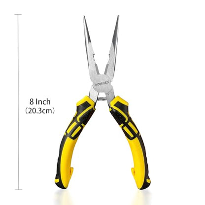 BOOSDEN® 8 inch Needle Nose Pliers with Side Cutters, Precision Long Nose Pliers with Wire Cutters, Professional Needle Nose Spring Loaded Pliers, Used for Cutting Clamping Pinching Jewelry Making - size: 8" (1 Pack)