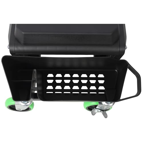 Anwick Mechanic Stool Seat Chair with Wheels, Heavy Duty Rolling Garage Stool with Soft Rubber Cushion Seating and Drawer, 330 LBS Capacity, Rolling Tool Seat for Shop, Auto Repair (Green+Black) - color: Green+black