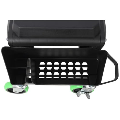 Anwick Mechanic Stool Seat Chair with Wheels, Heavy Duty Rolling Garage Stool with Soft Rubber Cushion Seating and Drawer, 330 LBS Capacity, Rolling Tool Seat for Shop, Auto Repair (Green+Black) - color: Green+black