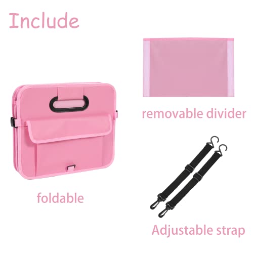 AOKJOY Car Trunk Organizer - Collapsible Multi Compartment Storage with Adjustable Straps for SUV - color: pink