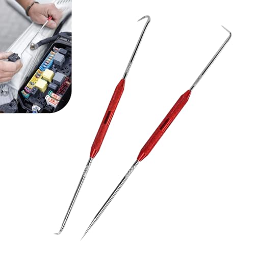 2PCS CarbonSteel Hook Tool and Pick Set, Carbon Steel Rustproof Double-ended Hook Auxiliary Dismantling Tool, O-ring Seal Gasket Mini Precision Puller Remover, Accessories Fit for Most Cars