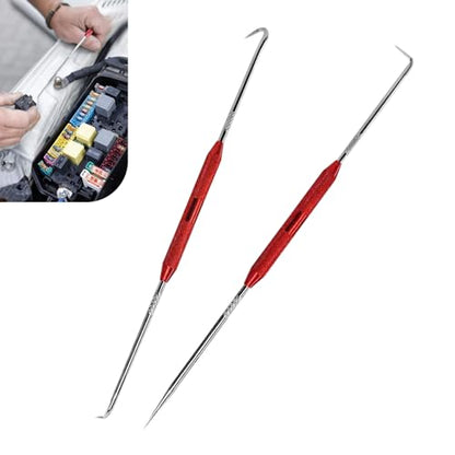 2PCS CarbonSteel Hook Tool and Pick Set, Carbon Steel Rustproof Double-ended Hook Auxiliary Dismantling Tool, O-ring Seal Gasket Mini Precision Puller Remover, Accessories Fit for Most Cars