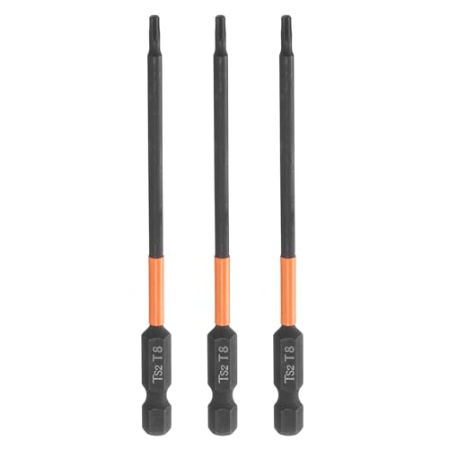 HARFINGTON 3pcs T8 Torx Head Screwdriver Bit 4" (100mm) Long 1/4" Hex Shank Magnetic No Hole Tamper Proof 6 Point Star Screw Driver Drill Bits Phosphate S2 Steel Industrial Power Tools - size: T8 x 100mm