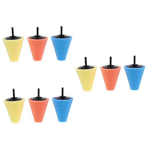 PRETYZOOM 9pcs Car Wheels Polishing Sponge Cone Kit Buffing Pads for Electric Drills Auto Detail Cleaning Tool for Wheel Orange Yellow