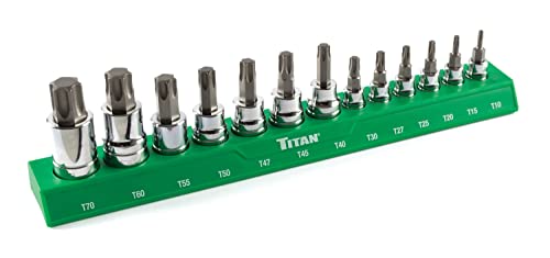Titan 85532 13-Piece Torx Bit Socket Set, Magnetic Socket Organizer with Laser-Etched Size Markings - style: New Torx